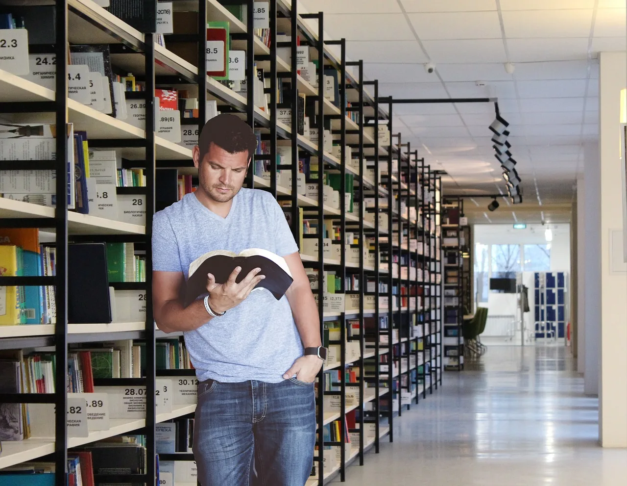 man, reading, library, book, leaning, study, research, student, person, male, teacher, learning, university, homework, shelves. How to read recommended books critically